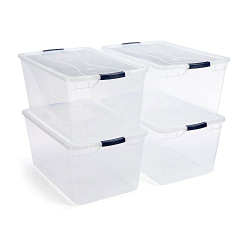 Rubbermaid Cleverstore Clear 95 Qt, 4-Pack, Made in USA, Stackable Large Clear Storage Bins with...