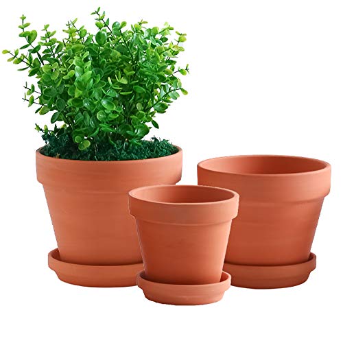 Yishang Large Terracotta pos with Drainage Hole and Saucers,Ceramic Clay Planter Pots for...