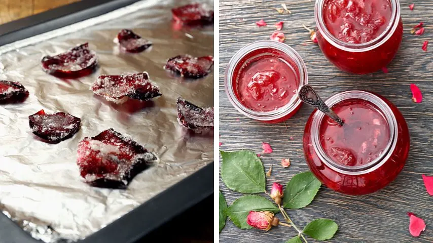 You can make sweet treats like candied rose petals and rose jam out of the rose petals you have